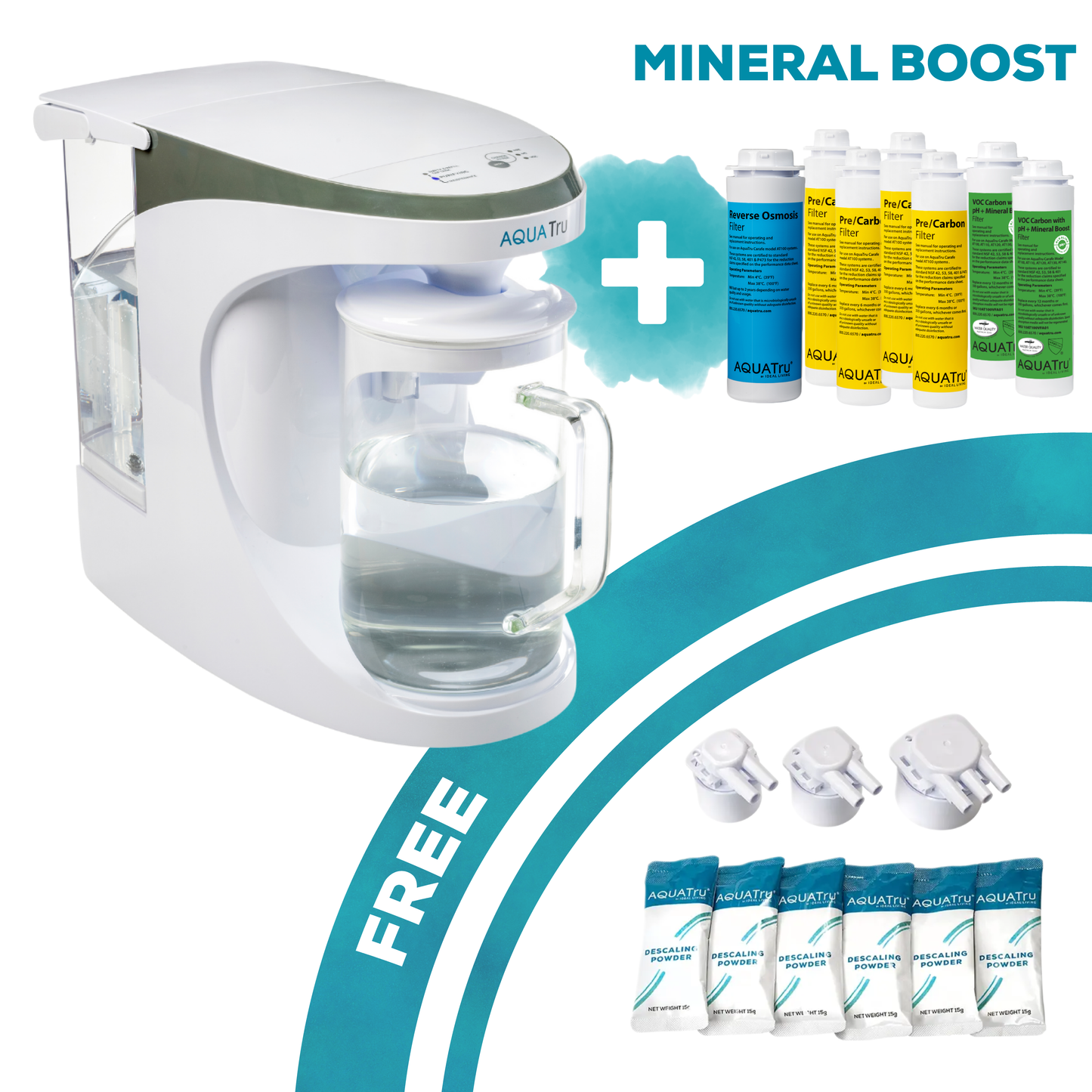 AquaTru Carafe Unit + 2 year filters alkaline  + free descaling kit