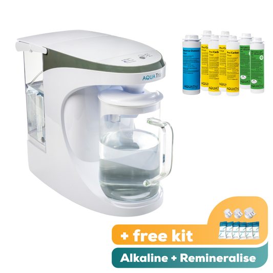 AquaTru Carafe Unit + 2 year filters alkaline  + free descaling kit